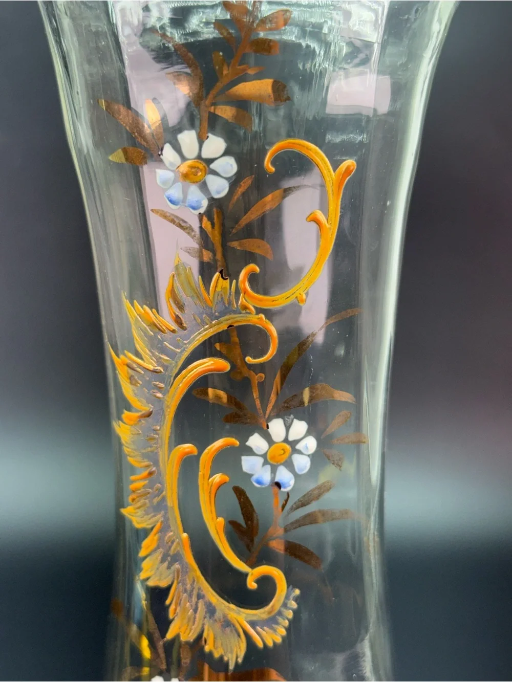 Antique Moser Handblown Handpainted Art Glass Fluted Vase